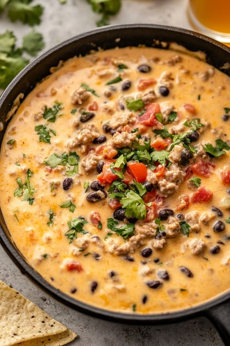 Cowboy Queso Dip Monterey Jack Queso, Cowboy Party Appetizers, Queso Chip Dip, Beer Cheese Queso, Christmas Queso Dip, Cowboy Bean Dip, Queso Beef Dip Crock Pot, Spicy Cowboy Queso Dip, Crockpot Cowboy Queso