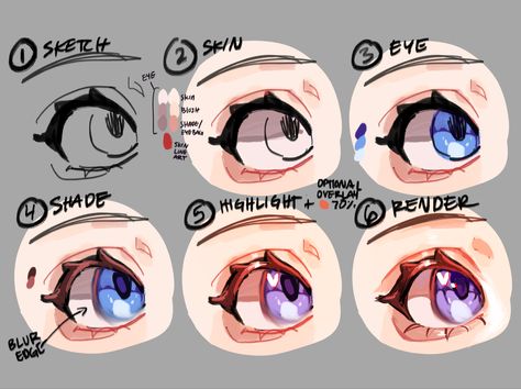 Shaded Eyes Drawing, Eye Shade Tutorial Drawing, Ear Coloring Tutorial, How To Make Lineless Art, Anime Shading Reference, Anime Eye Digital Art Tutorial, Eyes Shading Drawing, Render Eyes Digital Art, Colorful Digital Art Illustrations