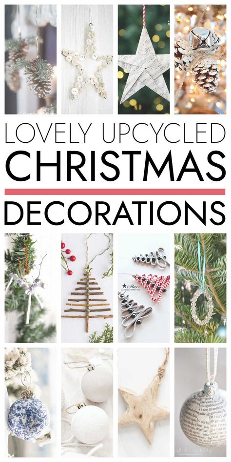 Lovely Up-cycled Christmas Decorations Repurpose Christmas Decorations, Upcycle Baubles Ideas, Upcycle Christmas Crafts, Borax Christmas Ornaments, Upcycling Christmas Decorations, Upcycle Christmas Decorations, Upcycled Christmas Decorations, Recycled Christmas Ornaments, Upcycled Christmas Ornaments