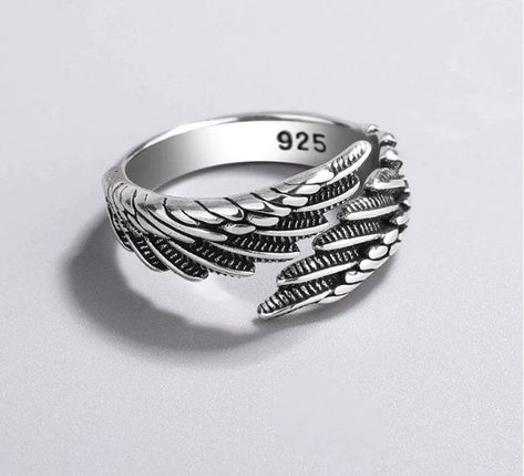 Vintage Angle Wings Silver Adjustable Ring 925 Sterling Silver One Size Fit all Rings Vintage Boho, Wings Ring, Mode Hip Hop, Angel Wing Ring, Angel Ring, Feather Ring, Trendy Ring, Couple Jewelry, Silver Feather