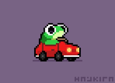 [OC] A frog riding its tiny car Pixel Car Gif, Tiny Character Design, Frog Oc Art, Pixel Art Frogs, Cute Frog Pixel Art, Frog In A Car, Bug Pixel Art, 8 Bit Characters, Frog Oc