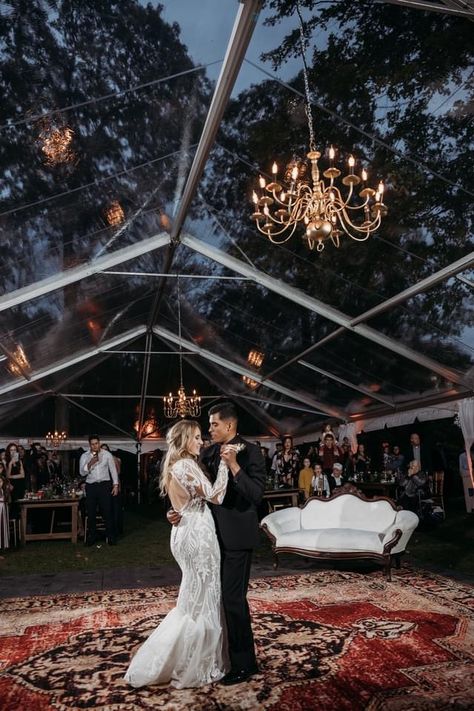 Tent Wedding Night, Clear Tents For Weddings, Clear Tent Wedding Reception Night, Clear Tent Fall Wedding, Back Years Wedding, Witchy Wedding Reception, Tent Wedding Ceremony And Reception, Winter Tent Wedding Reception, Tented Fall Wedding