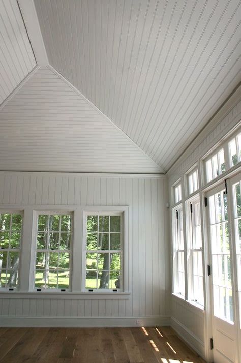 Modern Farmhouse Sunroom, Sunlight Room, Sunroom Inspiration, Farmhouse Sunroom, Sunroom Makeover, 4 Season Room, Four Seasons Room, Shiplap Ceiling, Modern Doors