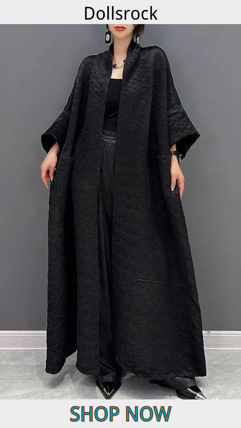 Boutique Black Oversized Pockets Jacquard Silk Trench Coats Oversized Black Cardigan, Tulle Long Dress, Trench Coat Fall, Easter 2023, Oversized Pockets, Mode Kimono, Mode Abaya, Trench Jacket, Linen Maxi Dress