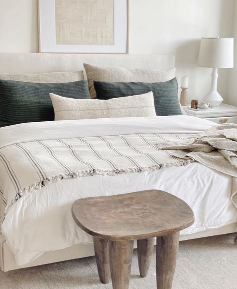 Cloth&Main (@clothandmain) posted on Instagram: “I love creating king size pillows for a master bed using our one of a kind, handwoven textiles from Thailand. They seem to be a favorite…” • Feb 2, 2021 at 4:33pm UTC Pillows On Master Bed, Decorative Pillows King Bed, King Bed Pillow Arrangement Neutral, Pillow King Bed Arrangement, Simple Bedding King, King Pillow Sham, White Bedding With Pillows, Simple Master Bedding Ideas, Bedding Ideas For King Size Bed