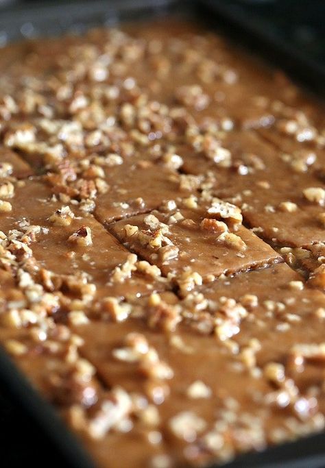 Praline Crack is a delicious spin on classic cracker toffee! Graham crackers are covered in brown sugar butterscotch sauce, topped with pecans and baked! #praline #crackertoffee #easydessert #pralinecrackertoffee #quickandeasydessert #easydessertrecipe #pralinerecipe Praline Grahams, Cracker Toffee Recipe, Cracked Cookies, Graham Cracker Toffee, Sugar Pecans, Cookies And Cups, Praline Recipe, Homemade Toffee, Cracker Toffee