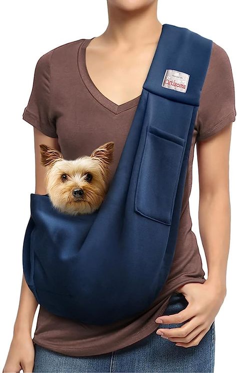 Amazon.com : artisome Pet Dog Sling Carrier Reversible Adjustable Openning Travel Hand-Free Safe Bag Small Puppy Backpack(for 3-12 lbs, Dark Blue) : Pet Supplies Puppy Backpack, Dog Carrier Sling, Small Puppy, Cama Pet, Dog Sling, Sling Carrier, Small Puppies, Dog Stuff, Dog Accessories