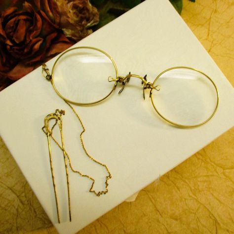 Gold Glasses Aesthetic, Victorian Glasses, Francis Abernathy, Gold Rimmed Glasses, Hair Loop, Victorian Accessories, Rimmed Glasses, Hair Chain, Period Pieces