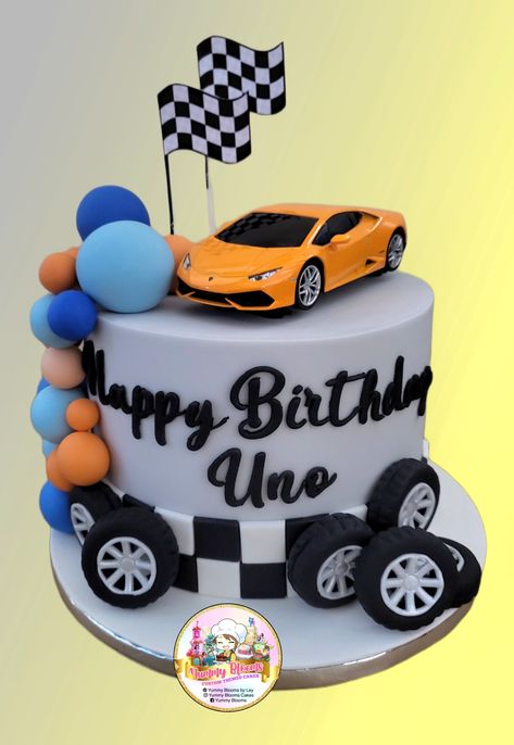 Race Cars Birthday Cake, Fast Car Birthday Cake, Racecar Themed Cake, Racing Car Cake Design, Racetrack Birthday Cake, Cake Racing Car, 1st Birthday Cake Car Theme, 2nd Birthday Cakes For Boys, Race Car Theme Birthday Cake