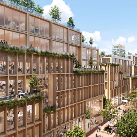 Henning Larsen, Timber Buildings, Wood Building, Wooden Buildings, Timber Construction, Construction Process, Sustainable Architecture, Green Roof, Urban Planning