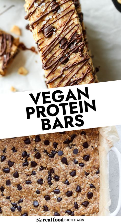 These Vegan Protein Bars are made with real food ingredients and powered with plant protein. Enjoyed by kids and adults alike, these no-dairy, no-egg protein bars are soft, chewy, and perfect for a quick snack, as well as pre- or post-workout fuel. We employ peanut butter, banana, gluten-free oats, vegan protein powder, and a small handful of mini chocolate chips to make these delicious protein-packed bars. Vegan Protein Bars Recipe, Best Vegan Protein Bars, Healthy Protein Bars, Best Vegan Protein, Vegan Protein Bars, Protein Bars Homemade, Healthy Protein Snacks, Protein Bar Recipes, Vegan Bar