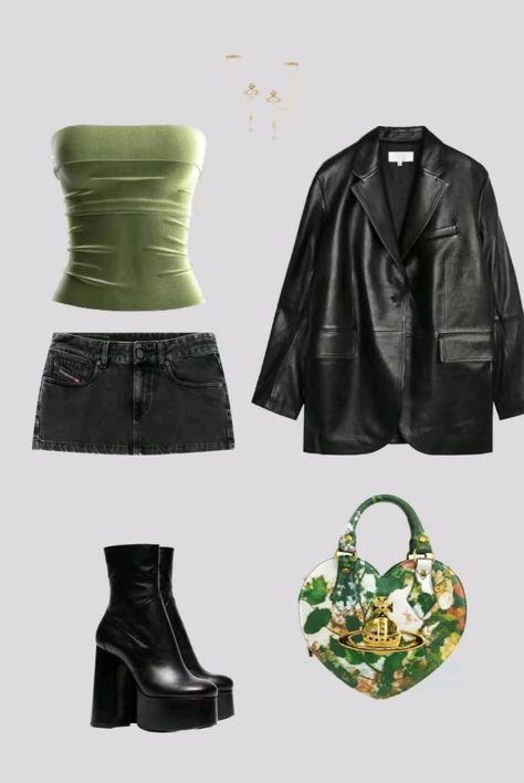 Party Outfit Two Piece, Party Outfit Inspiration Night Out, Outfit To Go Out At Night, Korean Clubbing Outfit, Cute Outfits Going Out, Outfits For Party Night Club, Y2k Clubbing Outfits, Green Going Out Outfits, Party Looks Outfits Night Club