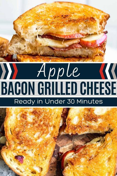 Apple Bacon Grilled Cheese, High Protein Grilled Cheese, Canadian Bacon Sandwich, Grilled Cheese With Apple, Bacon Sandwich Recipes, Bacon Grilled Cheese Sandwich, Grilled Cheese Sandwich Recipe, Gourmet Lunch, Fancy Grilled Cheese