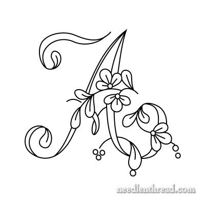 Here on Needle 'n Thread, you'll find a whole slew of free hand embroidery patterns for your own personal use.Today, I'm going to start a series featuring these very pretty floral monograms that I've cleaned up into vector line drawings that you can enlarge or reduce, print, and use for your own Hand Stitching Patterns, Alfabet Letters, Textile Art Embroidery, Quilled Creations, Simple Embroidery Designs, Embroidery Alphabet, Script Monogram, Floral Embroidery Patterns, Embroidery Letters