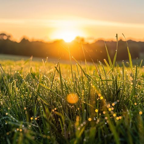 Sunrise Dew Glisten: Early morning sunrise casts a golden glow over dew-covered grass, signaling a new day. #sunrise #morning #dew #grass #nature #light #dawn #gold #aiart #aiphoto #stockcake https://ayr.app/l/ajn5 Nature, Tela, Morning Dew Aesthetic, Morning Sunrise Aesthetic, Early Morning Aesthetic, Ipad Inspiration, Early Morning Sunrise, Sunrise Aesthetic, Nature Light