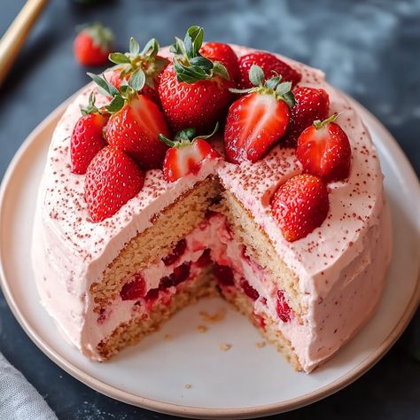 Delicious Strawberry Cake Recipe - Simply Recipes - Fewer Worries, More Delight Strawberry Birthday Cake Recipe, Homemade Strawberry Cake From Scratch, Cassata Cake Recipe, Simple Strawberry Cake, Vanilla Strawberry Cake, Strawberry Cake From Scratch, Strawberry Layer Cake, Strawberry Sponge Cake, Fluffy Layers