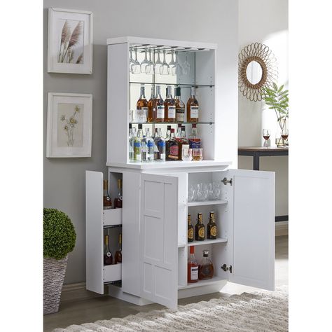 Mercury Row® Wason 31.5'' Bar Cabinet & Reviews | Wayfair Slide Out Shelves, Stemware Rack, Bar Essentials, New Condo, Living Room Spaces, Bar Lounge, Wine Cabinets, Bar Cabinet, Bar Set