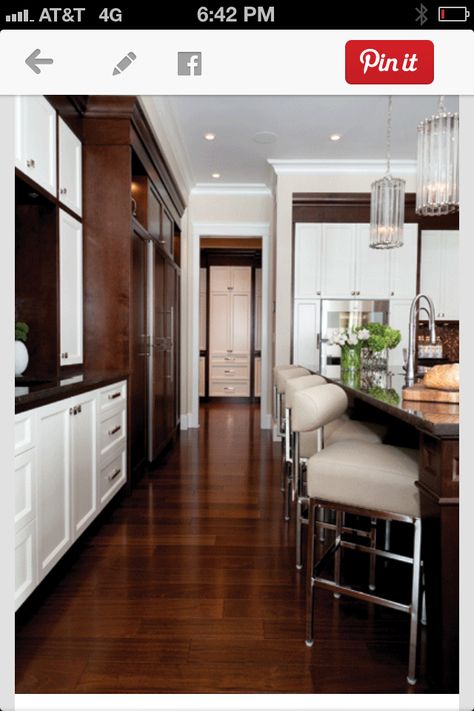 Kitchen floors Mahogany Floors Kitchen, Kitchen With Mahogany Floors, Decor With Cherry Wood Floors, White And Brown House Interior, Mahogany Floor Bedroom, Mahagony Floor Interior, Living Room Dark Hardwood Floors, Red Mahogany Floors, Mahogany Wood Interior Design