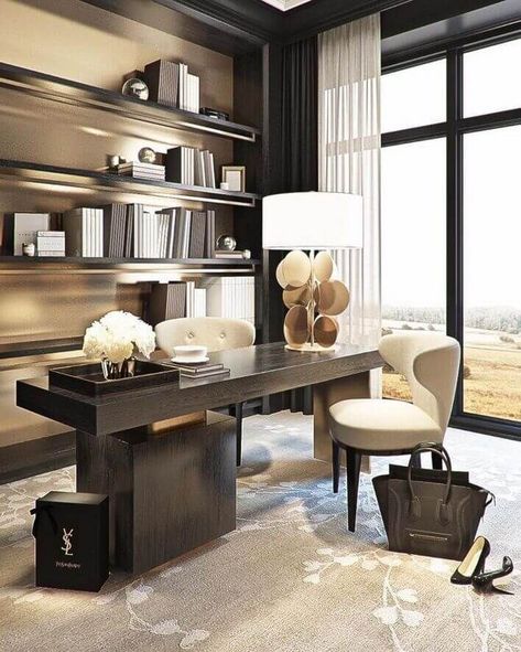 Office Decor Professional, Office Design Inspiration, Modern Office Space, Modern Office Decor, Modern Office Design, Luxury Office, Contemporary Office, Online Interior Design, Modern Home Office