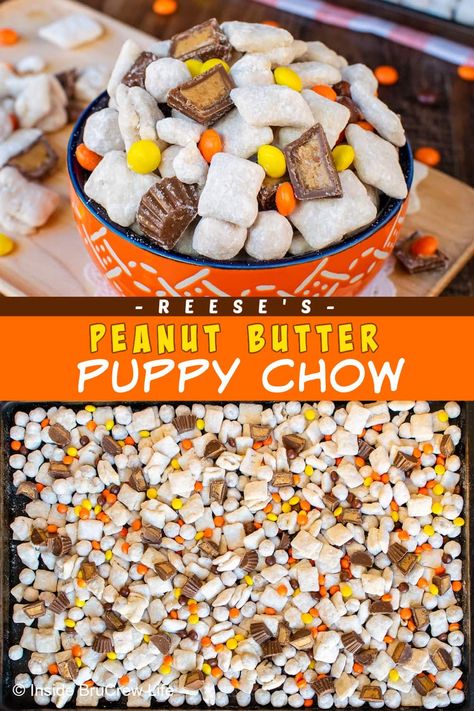 Peanut Butter Puppy Chow, Chex Snack Mix, Chex Mix Puppy Chow, Tailgating Food, Easy Dessert Recipes Christmas, Mini Cups, Halloween Breakfast, Puppy Chow Recipes, Snack Mixes