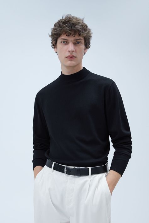 Mock Neck Top Outfit Men, Mock Neck Outfit, Crewneck Outfit Men, Mock Neck Top Outfit, Crewneck Outfit, Top Outfit, High Neck Sweater, Clothing Mockup, Streetwear Men Outfits