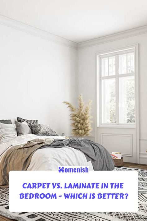 Choosing a type of flooring for a bedroom can be a tough call, as different flooring styles offer different advantages and disadvantages. If you’re struggling to decide between carpet and laminate in the bedroom, consider the pros and cons of these two popular flooring choices. Carpet Vs Lvp In Bedroom, Lvp Flooring Bedroom, Laminate Wood Flooring Bedroom, Laminate Flooring Bedroom Ideas, Flooring For Bedrooms, Bedroom Flooring Ideas Laminate, Vinyl Flooring Bedroom, Bedroom Guide, Residential Flooring