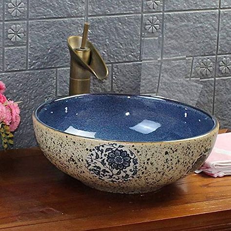 Vintage Antique Style Floral Patterned Kasbah Sink Washbasin Ceramic Porcelain Handmade Wash Basin Round Bathroom Cloakroom Counter Top Bowl 400 X 150 mm : Amazon.co.uk: DIY & Tools Kitchen Basin Sink, Vanity Wash Basin, Granny Annexe, Wash Basin Sink, Counter Top Basin, Kitchen Basin, Bathroom Ceramic, Turkish Tiles, Basin Design