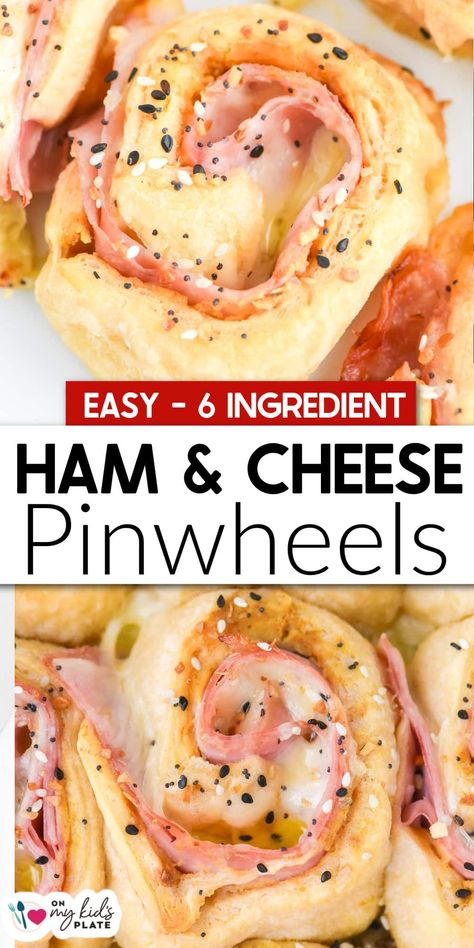 Baked Ham And Cheese Pinwheels Ham And Cheese Hot Pockets Homemade, Kid Friendly Pinwheels, Pinwheels With Crescent Rolls, Crescent Roll Ham And Cheese, Ham Cheese Roll Ups, Pinwheels For Kids, Ham And Cheese Wraps, Easy Baked Ham, Snack Wraps