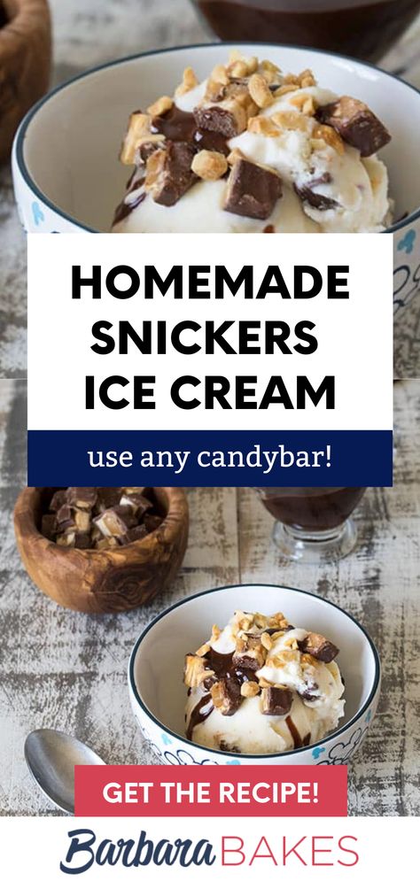 Homemade Snickers Ice Cream, Snickers Dessert, Snickers Ice Cream, Snickers Candy Bar, Snickers Candy, Pudding Ice Cream, Homemade Snickers, Ice Cream Maker Recipes, Snickers Bar