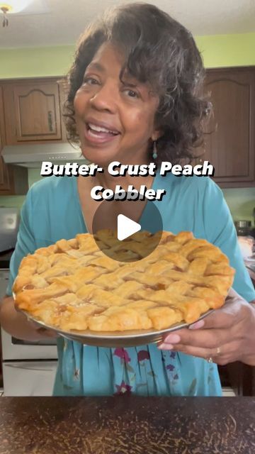 Denise Jordan on Instagram: "This butter-crust peach cobbler celebrating National Peach Pie Day is totally delicious. I know...it looks like a pie but it’s really a cobbler I put in a pie dish. Here’s the recipe I used to make my cobbler and truth be told...for this size pan it made two! For some reason...my usual deep dish was not available. Here’s a link to the complete video where I show everything step by step: https://youtu.be/Y9VzlDu-Us0.  Peach Cobbler Recipe Butter Crust 2/1/2 cups all purpose flour 2 Tablespoons sugar 1 teaspoon salt 2 sticks of unsalted butter (very cold, cut into small cubes) 6 – 8 Tablespoons ice cold water  Whisk the dry ingredients together. Using a pastry cutter or two knives, cut the butter into the flour. Sprinkle with cold water and work it in to form a s Peach Cobbler Pie Recipe, Peach Cobbler Crust Recipes, Peach Cobbler Using Pie Crust, Pie Crust Peach Cobbler, Peach Cobbler Pie Crust, Peach Crumble Cobbler, Cobbler Crust Recipe, Double Crust Peach Cobbler, Peach Cobbler With Pie Crust