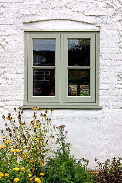 Casement Windows Exterior, English Cottage Exterior, Flush Casement Windows, Terrace House Exterior, English Country Cottages, Cottage Windows, Green Windows, Timber Windows, Cottage Renovation