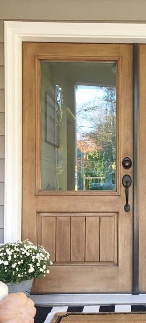 Front door. 3ft wise Light Wood Stain Front Door, Raw Wood Front Door, Gorgeous Front Doors, Single Side Light Front Door, Front Door With Large Window, Farmhouse Front Door With Glass, Single Wooden Front Door, Half Light Front Door, Brown Wood Front Door