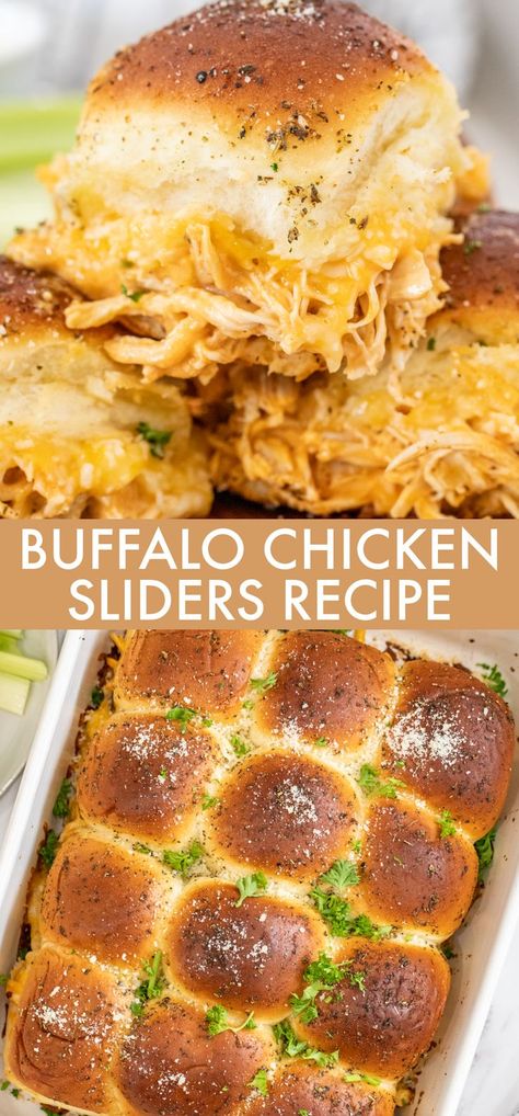 Shredded Buffalo Chicken Recipes, Juicy Shredded Chicken, Buffalo Chicken Sliders Recipes, Hawaiian Buns, Easy Slider Recipes, Sliders Recipes Chicken, Buffalo Chicken Sliders, Spicy Buffalo Chicken, Buffalo Chicken Recipes