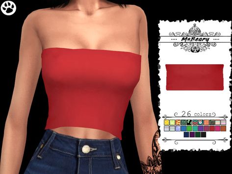 Sims 4 Tube Top, Cc Clothing, Red Tube Top, Strapless Tank Top, Sims 4 Black Hair, Sims 4 Cas Mods, Black Tube Tops, Ruffle Tube Top, Strapless Shirt