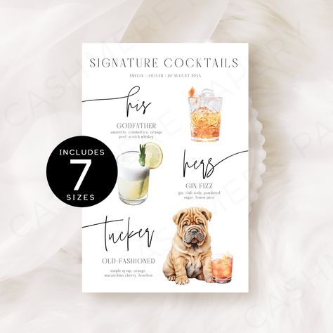 Wedding Drink Menu Dogs His and Hers Signature Drinks Pet - Etsy Ricard, His And Her Drinks Wedding Dog, His Her Drinks Wedding, Dog Drinks Wedding, Signature Cocktails Wedding Sign, His And Hers Drinks Wedding, Cocktail Menu Wedding, Signature Drinks Wedding, Cocktail Signs