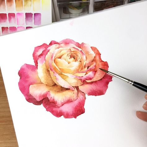 Image may contain: flower Aquarelle Painting, Autumn Illustration, Illustration Watercolor, 수채화 그림, Watercolor Illustrations, Watercolor Inspiration, Watercolour Tutorials, Folk Art Painting, Painting Drawing