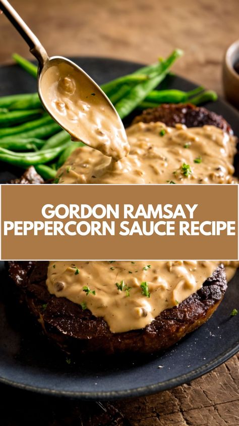 This delicious Gordon Ramsay peppercorn sauce is a quick and creamy addition to any steak. With simple ingredients like butter, shallots, and heavy cream, it’s an easy way to elevate your meal. The rich, flavorful sauce brings a perfect balance of heat and creaminess, making it a must-try for any steak lover! Peppercorn Sauce For Steak Easy, Steak With Peppercorn Sauce, Jordan Ramsey Recipes, Demi Glace Sauce Recipes, Steak Toppings Sauce, Peppercorn Steak Sauce, Steak Dipping Sauce, Easy Peppercorn Sauce, Peppercorn Cream Sauce