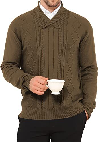 NITAGUT Mens Shawl Collar Pullover Sweater Slim Fit Sweater Cable Knit Pullover V Neck Soft Casual Button Sweater for Man Sweater For Man, Mens Shawl, Mens Fashion Sweaters, Slim Fit Sweater, Pullover Sweater Men, Comfortable Sweater, Button Sweater, Casual Sweater, Stylish Sweaters