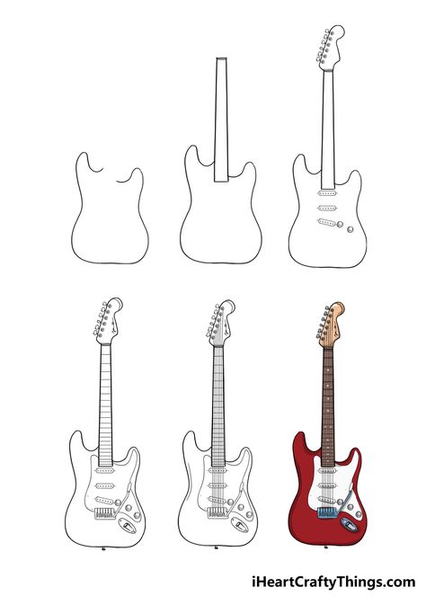 How To Draw An Electric Guitar – A Step By Step Guide - I Heart Crafty Things How To Draw A Bass Guitar, Electric Guitar Aesthetic Drawing, Guitar Drawing Color, How To Draw Electric Guitar, How To Draw Guitar, How To Draw A Guitar, Electric Guitar Sketch, Guitar Draw, Electric Guitar Drawing