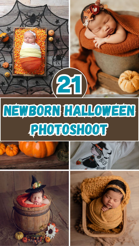 Looking to capture your baby's first Halloween in the cutest way possible? These 21 creative and adorable newborn Halloween photoshoot ideas will melt your heart! From tiny pumpkins to spooky costumes, you'll find the perfect inspiration to make your little one's photoshoot memorable. Get ready for some seriously sweet and spooky baby pics! Newborn Halloween Picture Ideas, Newborn Diy Costume, Newborn Halloween Photoshoot At Home, Fall Newborn Photo Ideas, Newborn In Pumpkin, Newborn Pumpkin Photoshoot, Newborn Halloween Photos, Diy Halloween Baby Photoshoot, Halloween Infant Photoshoot