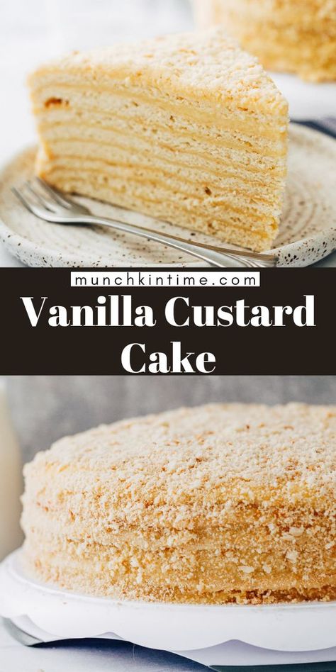 Custard Filled Cake, Vanilla Custard Cake Filling, Custard Layer Cake, Vanilla Custard Cake Recipe, Cake With Custard Filling, Custard Cake Filling, Vanilla Magic Custard Cake, Vanilla Custard Cake, Vanilla Custard Recipe