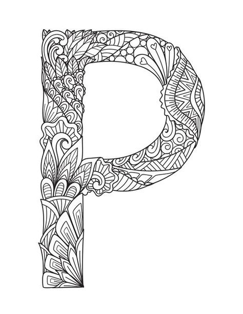 Mandala letter p monogram, adult colorin... | Premium Vector #Freepik #vector #floral Interior Coloring Pages, Letter Mandala, P Monogram, Easy Doodle, Coloring Images, Flower Letter, Floral Doodle, Drawn Flowers, Flower Alphabet