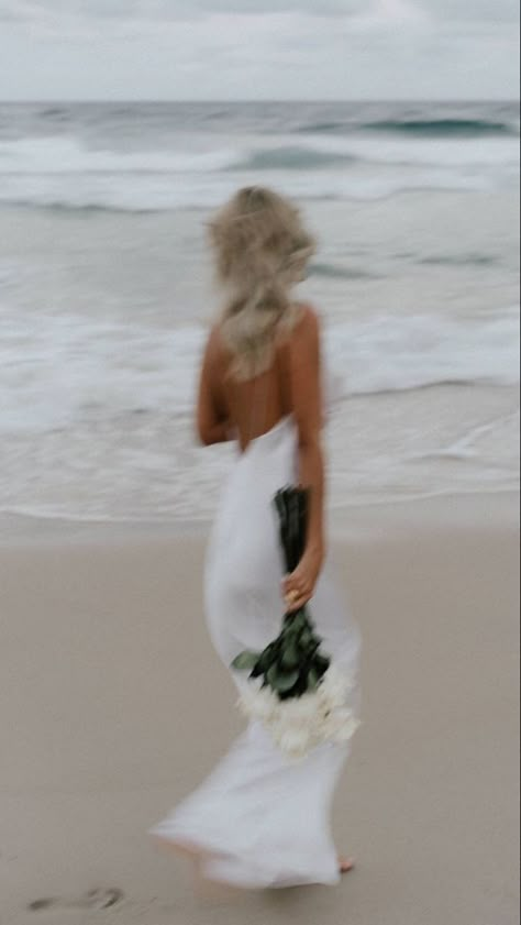 Beach Wedding Aesthetic Couple, Beach Elopement Wedding Dress, Tybee Island Photoshoot, Editorial Beach Wedding Photography, Ocean Wedding Photos, Aesthetic Beach Wedding, Wedding Aesthetic Beach, Beach Wedding Reception Dress, Coastal Wedding Dress