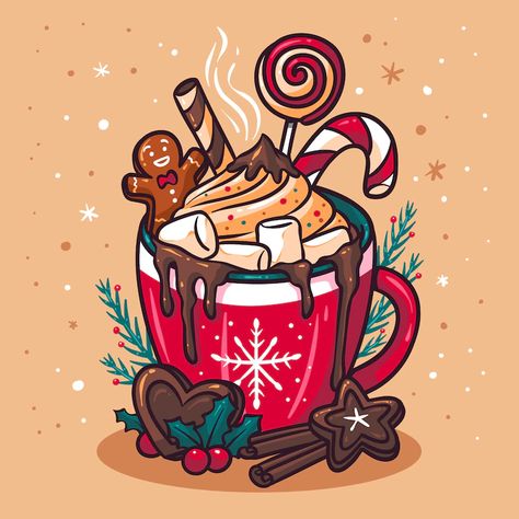 X Mas Painting Ideas, Hot Chocolate Illustration Art, Hot Chocolate Drawing, Chocolate Illustration, Chocolate Drawing, Candle Illustration, Easy Christmas Drawings, Xmas Drawing, Winter Drawings