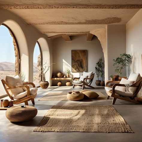 Embracing the essence of "Minimal Bohemian" in this cozy corner of living room. Less is truly more in this corner, where simplicity meets the Bohemian spirit. The earthy, muted tones blend harmoniously with the natural light, creating a tranquil haven for relaxation and inspiration. The use of microcement and wood, highlights the fusion of industrial and organic materials, giving this space a unique character. Principal architect: Shabnam Motevalli Architecture firm: Mote design Earthy Desert Home, Minimal Bohemian Interior, Ancient Modern Home, Marrakech Living Room, Tuscan Modern Home, Microcement And Wood, Organic Industrial Interior, Microcement Living Room, Natural Materials Interior Design