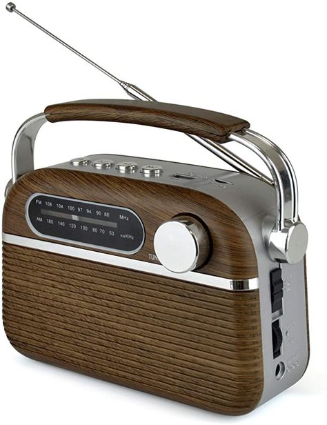 LLOYTRON Vintage Style Bluetooth AM/FM Radio - Portable and Rechargeable - MP3 Playback via USB or Micro SD - Mains or Battery Powered - N6403WD - Wood Effect : Amazon.co.uk: Electronics & Photo Small Radio, Radio Channels, Portable Radio, Gadget Gifts, Vintage Radio, Micro Usb Cable, Micro Sd Card, Micro Sd, Radio Station