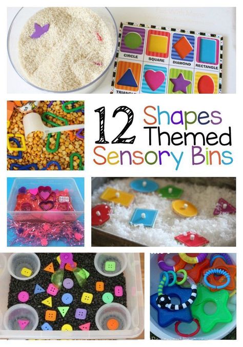 These 12 shapes themed sensory bins are sure to help teach your child their shapes. Toddlers will love to explore the different feel of rice, coconut, cotton balls and more while preschool kids will love playing with the bins and exploring the shapes. This allows them to feel the difference between a circle and a square. Cotton Ball Sensory Bin, Shapes Toddlers, Sensory Bins For Preschool, Prek Sensory, Themed Sensory Bins, Preschool Shapes, Sensory Bin Ideas, Shapes Lessons, Toddler Sensory Bins