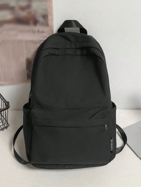 Große Kapazität Damen Freizeits-Rucksack, Outdoor wasserfester Rucksack, Studentenrucksack, Einkaufs- und Shoppingrucksack Schwarz Lässig,Preppy,Modern,Minimalistisch   Polyamid Buchstaben,Einfarbig Klassischer Rucksack,Laptoptasche   Women Bags, size features are:Bust: ,Length: ,Sleeve Length: