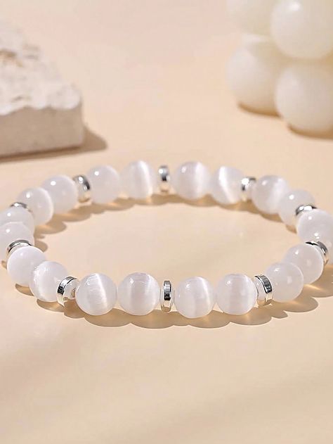 1pc Moonstone Stretch Bracelet With Metal Spacers DIY Handmade Jewelry White Cat's Eye Round Bead Loose Stone Bracelet Friendship Gifts Bring Luck, Wealth, Health Eye Round, Diy Beaded Bracelets, Bracelet Friendship, Jewelry White, Bracelet Online, Beaded Bracelets Diy, Handmade Jewelry Diy, Friendship Gifts, Diy Handmade