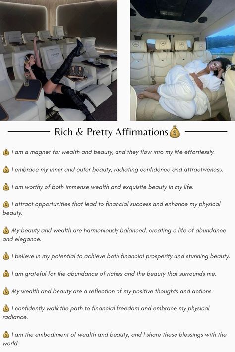 Affirmations for Manifesting Wealth and Beauty. Financial Wealth Affirmations, Powerful Morning Affirmations, Perfect Life Affirmations, Desired Life Affirmations, Physical Beauty Affirmations, Abundant Affirmations, Dream Life Affirmations, Pretty Affirmations, Money Manifestation Affirmations